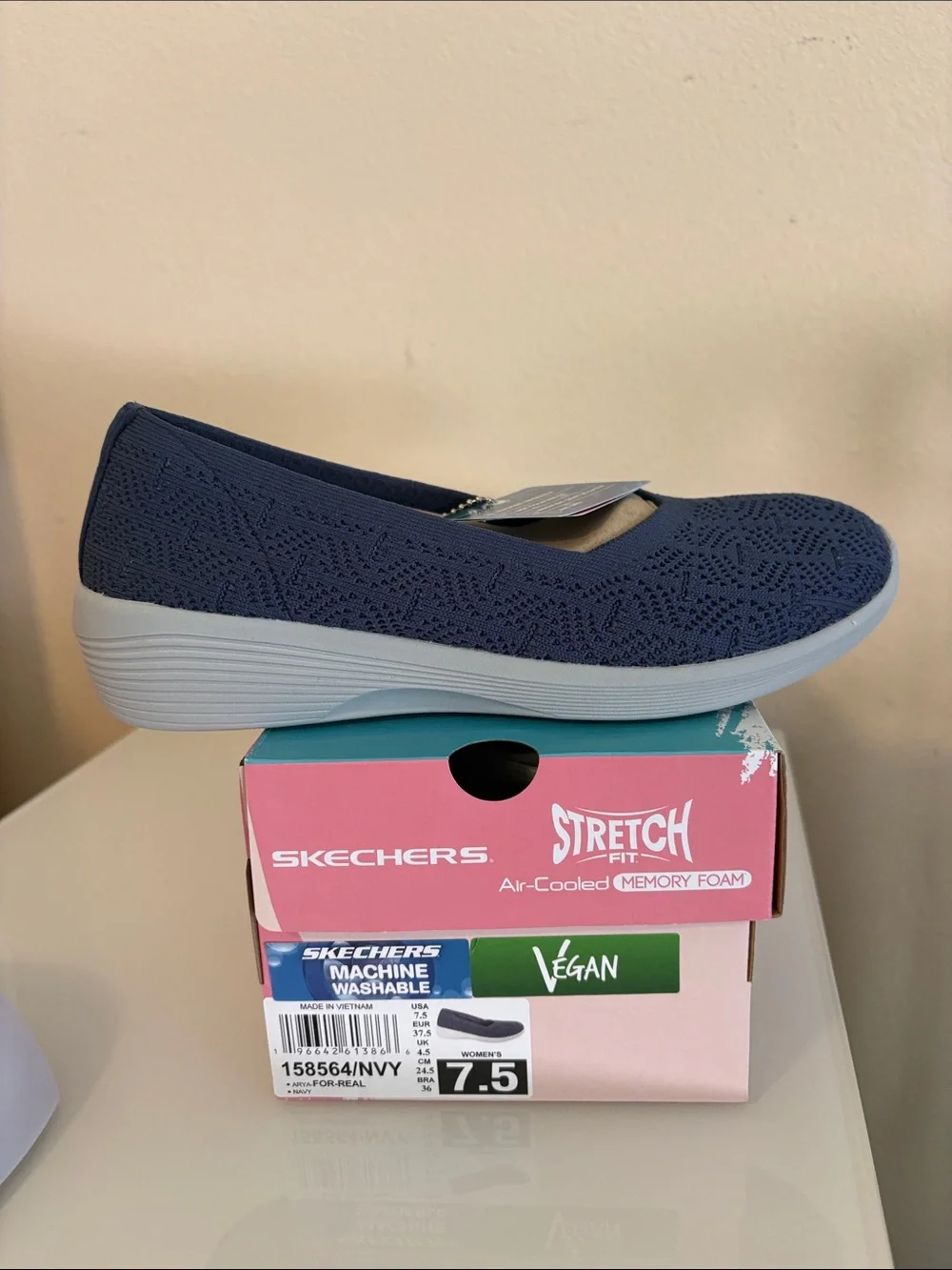 Skechers Navy Stretch-Fit Slip-On with Light Gray Sole